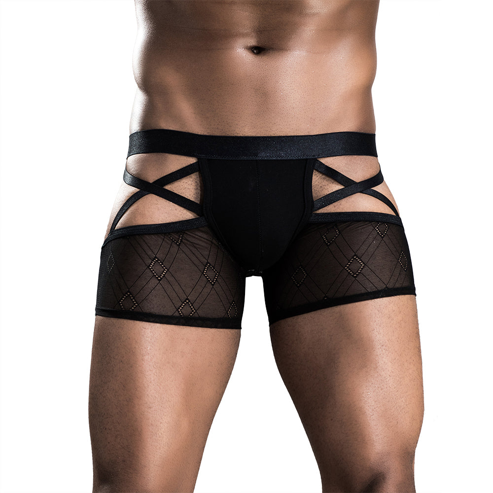 Men's Mesh Shorts with Ribbons in Black