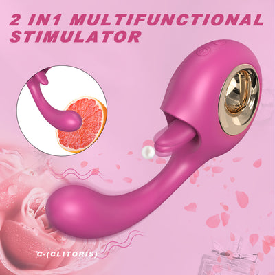 YoYoLemon G-spot-dildo-vibrator, 2-in-1 clitorale tonglikkende en vibrerende roos-seksstimulator voor vrouwen, seksspeeltjes voor volwassenen